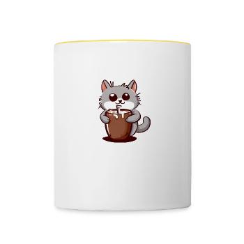 Kakao Katze - Tasse zweifarbig - Weiß/Gelb - Vorne