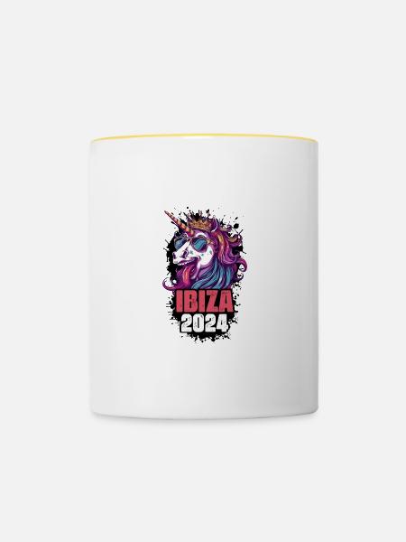 Ibiza 2024 Einhorn - Tasse zweifarbig - Weiß/Gelb
