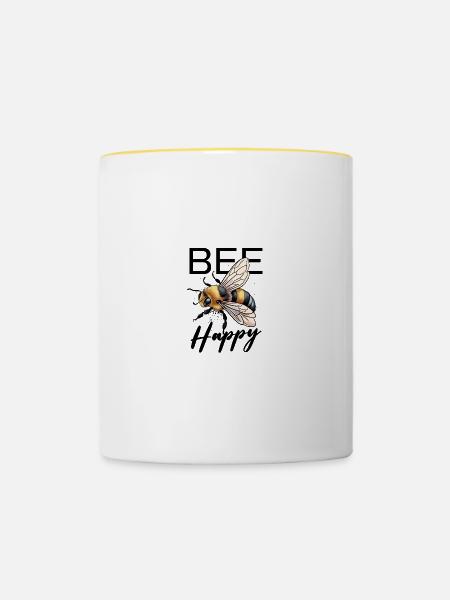 Bee Happy - Tasse zweifarbig - Weiß/Gelb