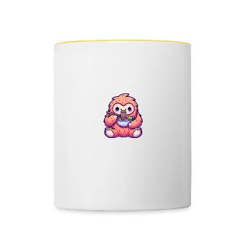 Bol de nouilles japonaises Kawaii Ramen Bigfoot - Mug contrasté - blanc/jaune - Devant