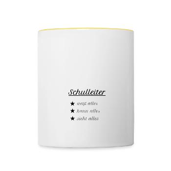 Schulleiter Schulleitung Schule Rektor Geschenk - Tasse zweifarbig - Weiß/Gelb - Vorne