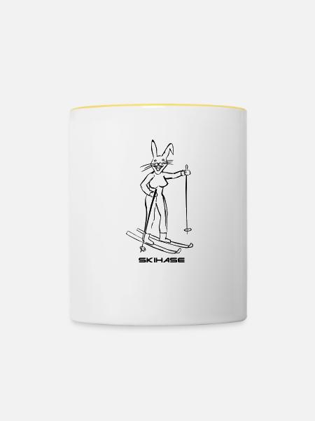 Skihase - Tasse zweifarbig - Weiß/Gelb