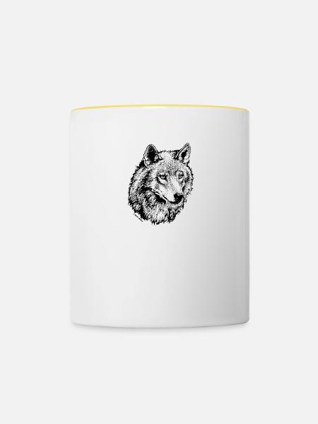 Wolf - Tasse zweifarbig - Weiß/Gelb