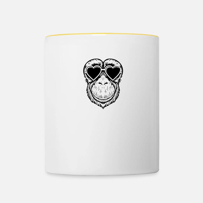 Chimpanzé Love Gorilla Silver Dos singe Cadeau - Mug contrasté - blanc/jaune