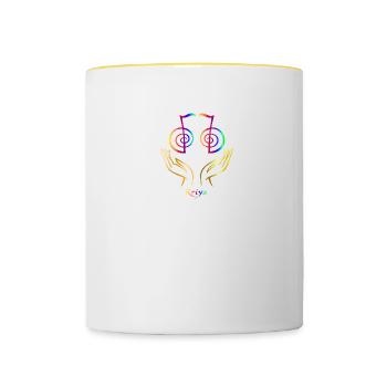 Reiki Meister Spirituell Chakra Heilung Geschenk - Tasse zweifarbig - Weiß/Gelb - Vorne