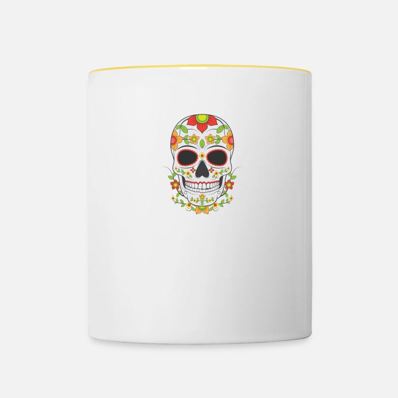 Masque de crâne en sucre - Mug contrasté - blanc/jaune