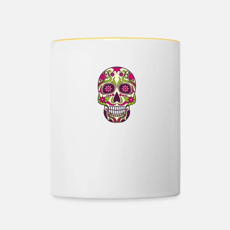 Masque de crâne en sucre - Mug contrasté - blanc/jaune