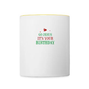 Go Jesus it's your birthday - Contrasting Mug - white/yellow - Front