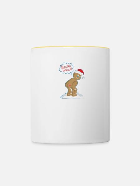 Böse Lebkuchenmann Weihnachten Ugly Christmas - Tasse zweifarbig - Weiß/Gelb