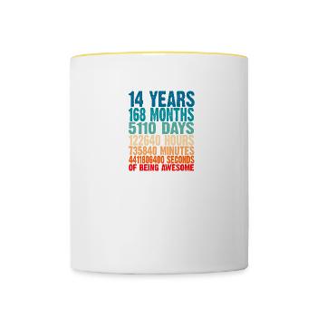 14 Years Of Being Awesome 14 anniversaire cadeau 1 - Mug contrasté - blanc/jaune - Devant