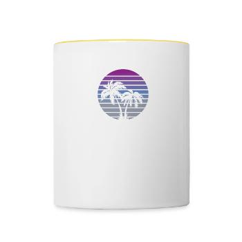 80s miami style beach palms - Contrasting Mug - white/yellow - Front