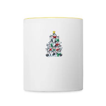 Sibirischer Husky Weihnachtsbaum Weihnachten Gesch - Tasse zweifarbig - Weiß/Gelb - Vorne