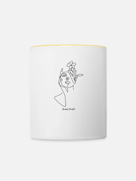 Blooming Thoughts – Line Art Illustration - Tasse zweifarbig - Weiß/Gelb