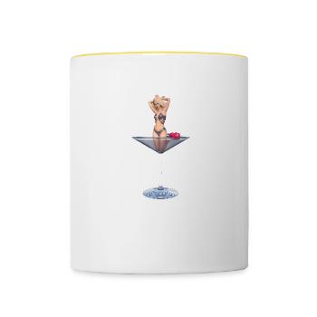 Erotic young woman in a glass - Contrasting Mug - white/yellow - Front