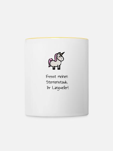 Einhorn Spruch Sternenstaub. Geschenk - Tasse zweifarbig - Weiß/Gelb
