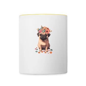 Carlin aux fleurs - Mug contrasté - blanc/jaune - Devant