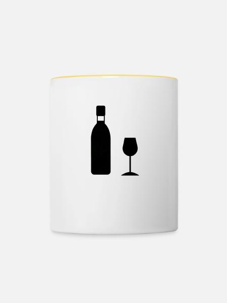 Wein Geschenkidee Weinglas Weinflasche - Tasse zweifarbig - Weiß/Gelb