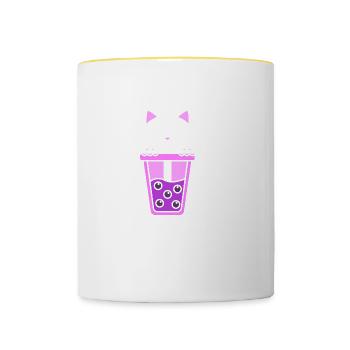 Cat In Boba Tea - Tasse zweifarbig - Weiß/Gelb - Vorne