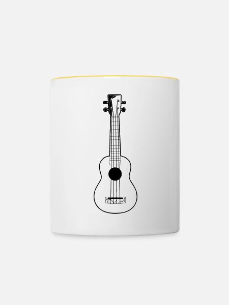 Ukulele Zeichnung - Tasse zweifarbig - Weiß/Gelb