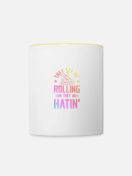 skate rolling - Tasse zweifarbig - Weiß/Gelb