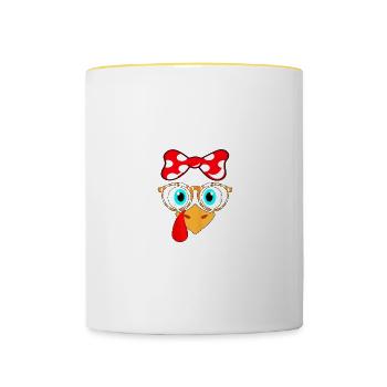 Truthahn Gesicht Leopard Print Brille Thanksgiving - Tasse zweifarbig - Weiß/Gelb - Vorne