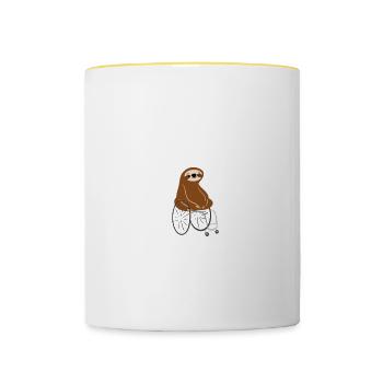 Faultier Rollstuhl Behindert Behinderung Geschenk - Tasse zweifarbig - Weiß/Gelb - Vorne