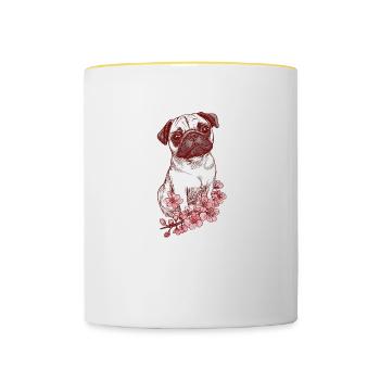 Carlin aux fleurs - Mug contrasté - blanc/jaune - Devant