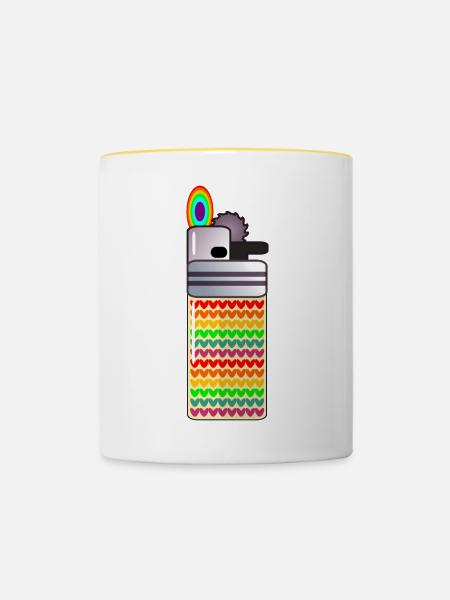 REGENBOGEN - FEUERZEUG RAUCHEN - Tasse zweifarbig - Weiß/Gelb