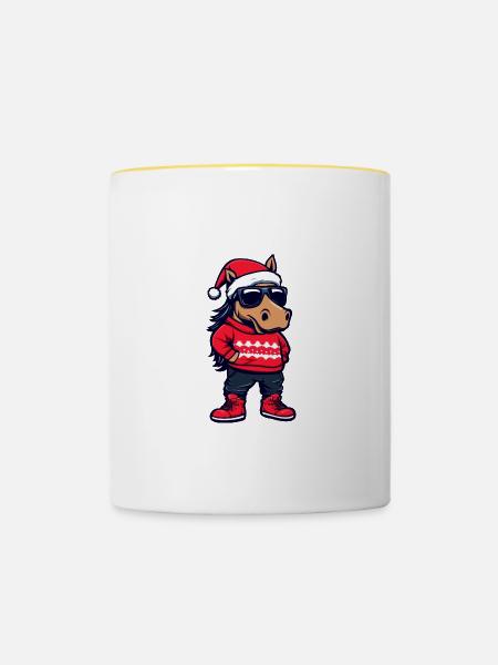 Pferd Weihnachten X-Mas - Tasse zweifarbig - Weiß/Gelb