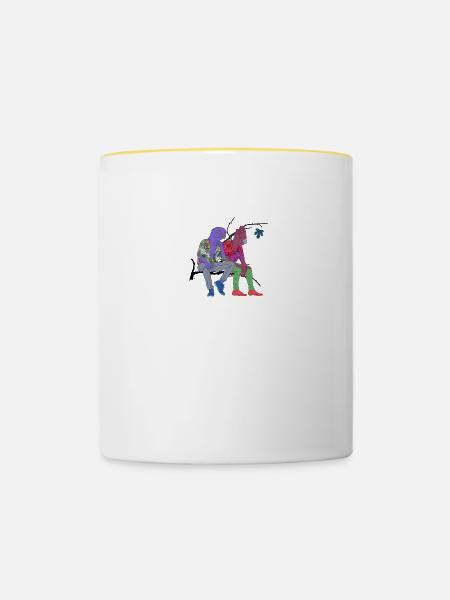 Papageien sitzen - Tasse zweifarbig - Weiß/Gelb