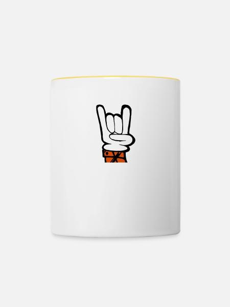 Hand rock french fork - Contrasting Mug - white/yellow