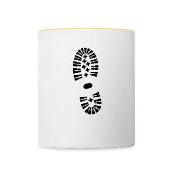 shoe, shoe print, hiking - Contrasting Mug - white/yellow - Front