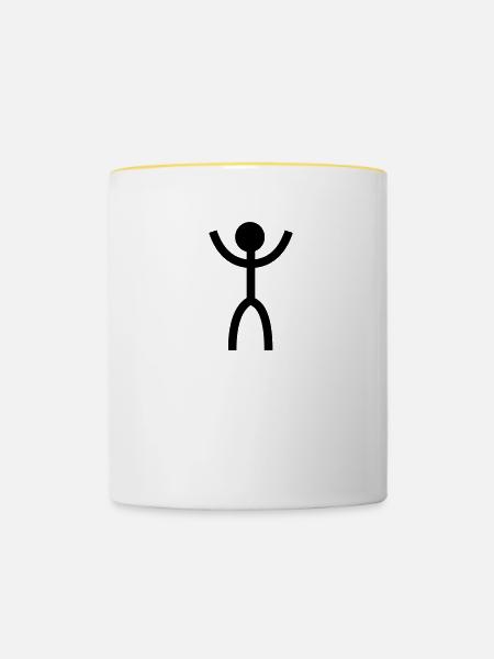 T-Shirt Stickman stehend - Tasse zweifarbig - Weiß/Gelb