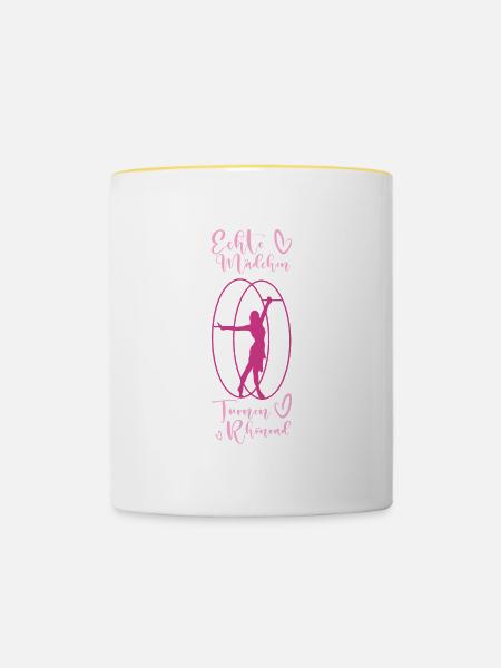 Rhönrad Turnen Sport Gymnastic Geschenk - Tasse zweifarbig - Weiß/Gelb