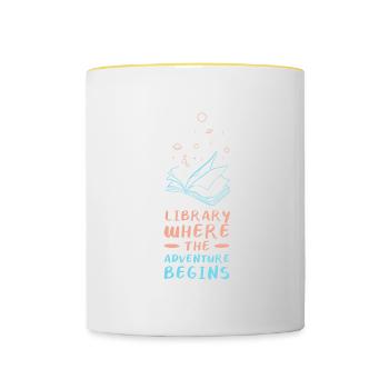 Adventure Begins At Your Library - Tasse zweifarbig - Weiß/Gelb - Vorne