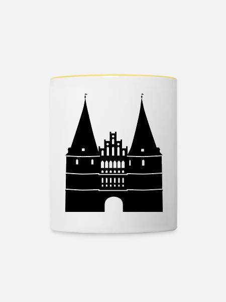 Holstentor von Lübeck - Tasse zweifarbig - Weiß/Gelb