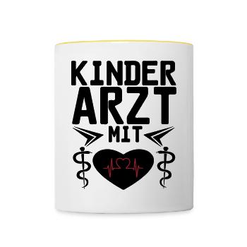 Kinderarzt mit Herz Geschenk - Tasse zweifarbig - Weiß/Gelb - Vorne