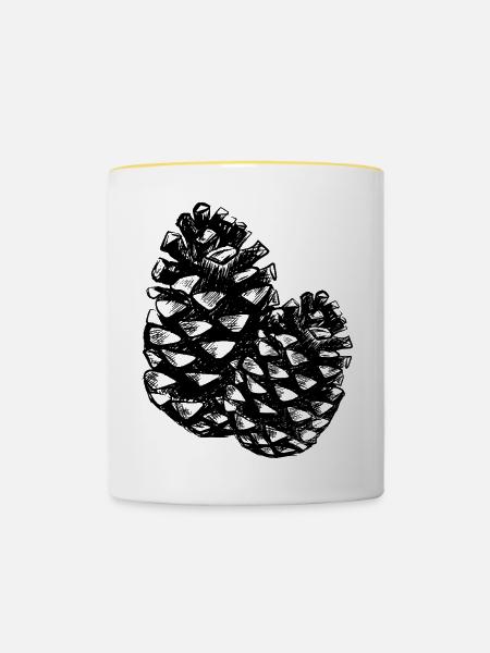 Zwei Kiefernzapfen - Tasse zweifarbig - Weiß/Gelb