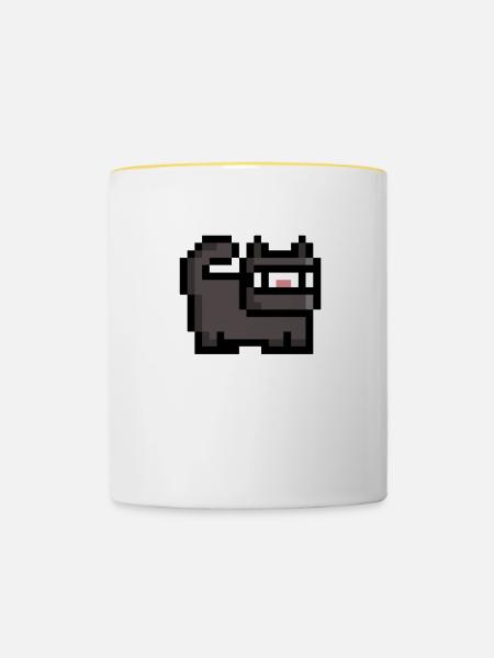 Retro Ninja Katze - Tasse zweifarbig - Weiß/Gelb