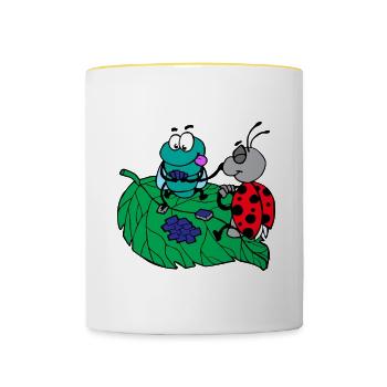 funny animals plants fruit vegetables children's motifs - Contrasting Mug - white/yellow - Front