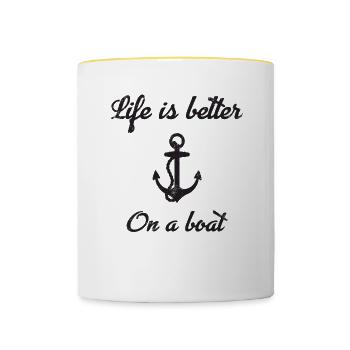 La vie est meilleure sur un bateau - Mug contrasté - blanc/jaune - Devant