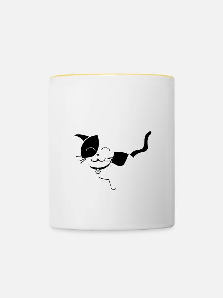 cat black and white - Tasse zweifarbig - Weiß/Gelb