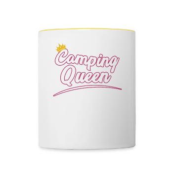 Camping funny Shirt - camping queen outdoor nature - Contrasting Mug - white/yellow - Front