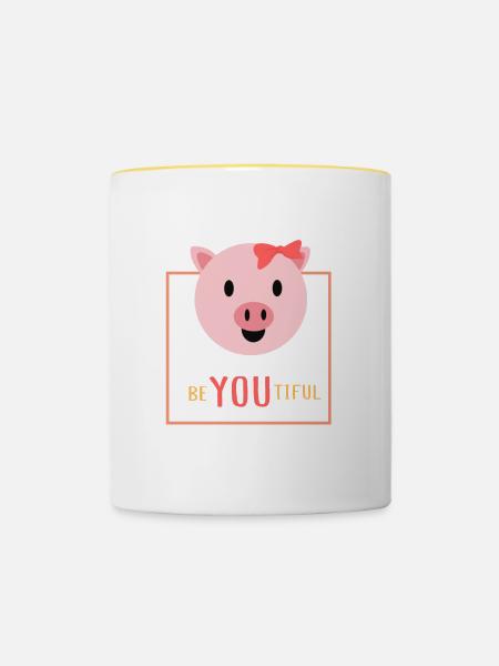 Schweinchen - Tasse zweifarbig - Weiß/Gelb
