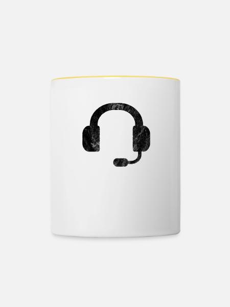 Headset / Kopfhörer / DJ / Gamer - Tasse zweifarbig - Weiß/Gelb