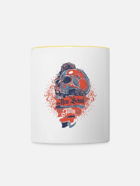 Totenschädel - Tasse zweifarbig - Weiß/Gelb