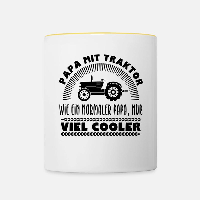 Papa avec tracteur - Mug contrasté - blanc/jaune