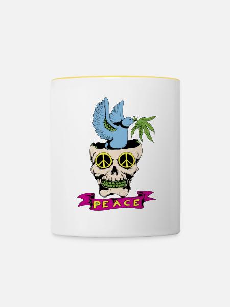 Peace Geschenk - Tasse zweifarbig - Weiß/Gelb