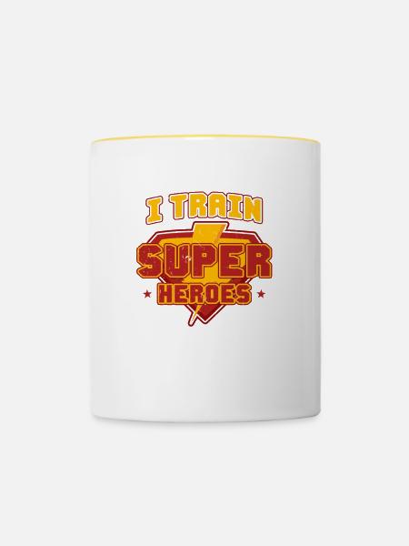 Ich trainiere Superhelden - Tasse zweifarbig - Weiß/Gelb