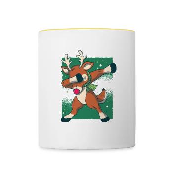 Cool and modern Christmas, dancing stag - Contrasting Mug - white/yellow - Front
